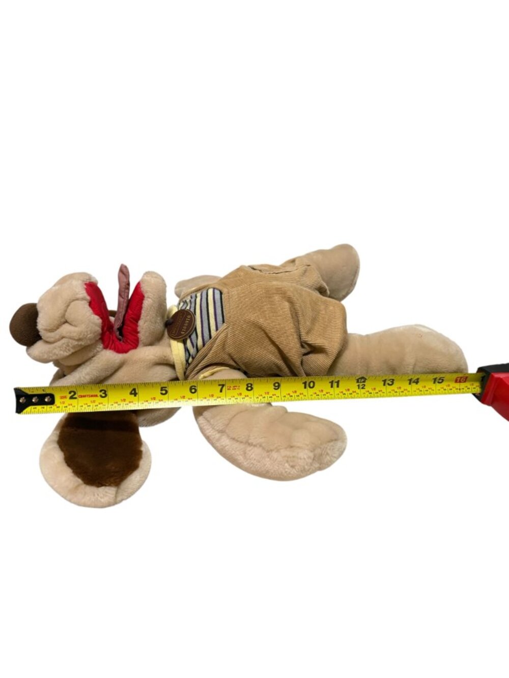Wrinkles Plush Puppet Dogs Pair Overalls 80s Tan Brown Pretend Play - Picture 10 of 16